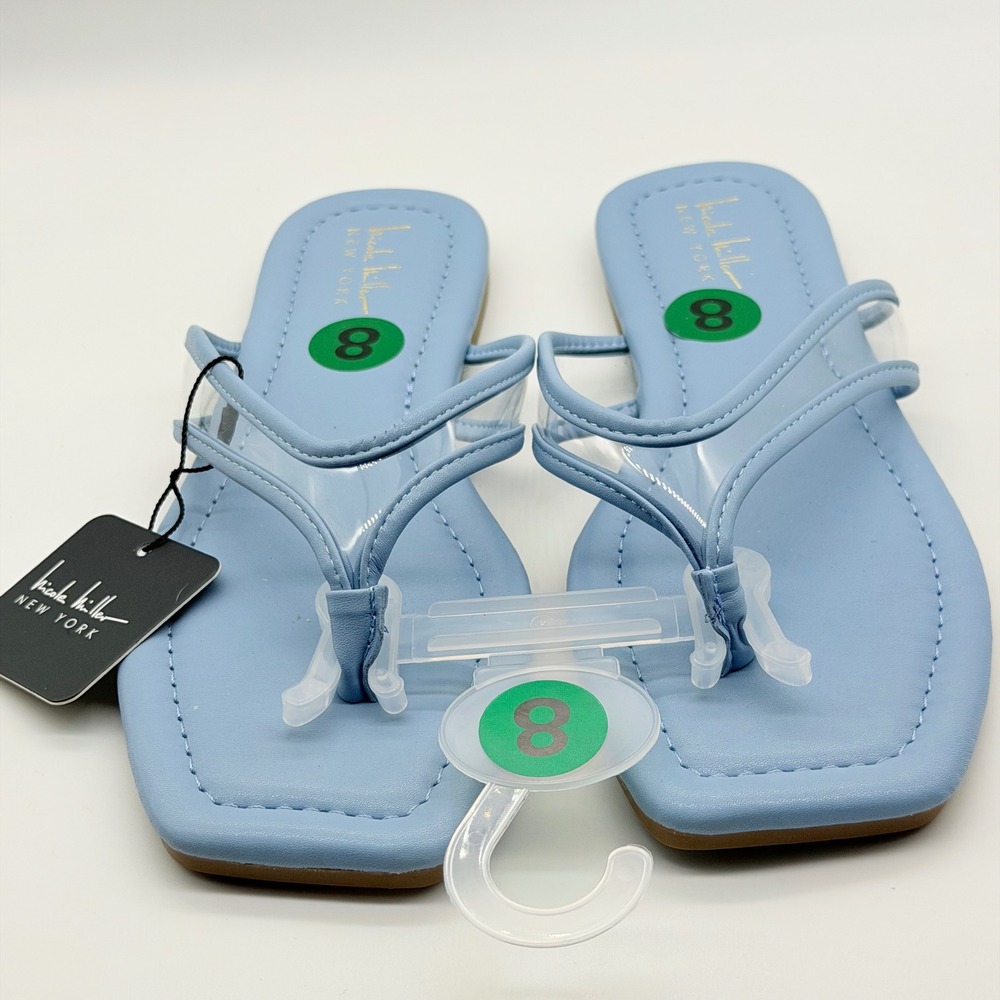 Nicole Miller New York Womens Light Blue Square Toe Thong Flat Sandals NM-AMIS-P